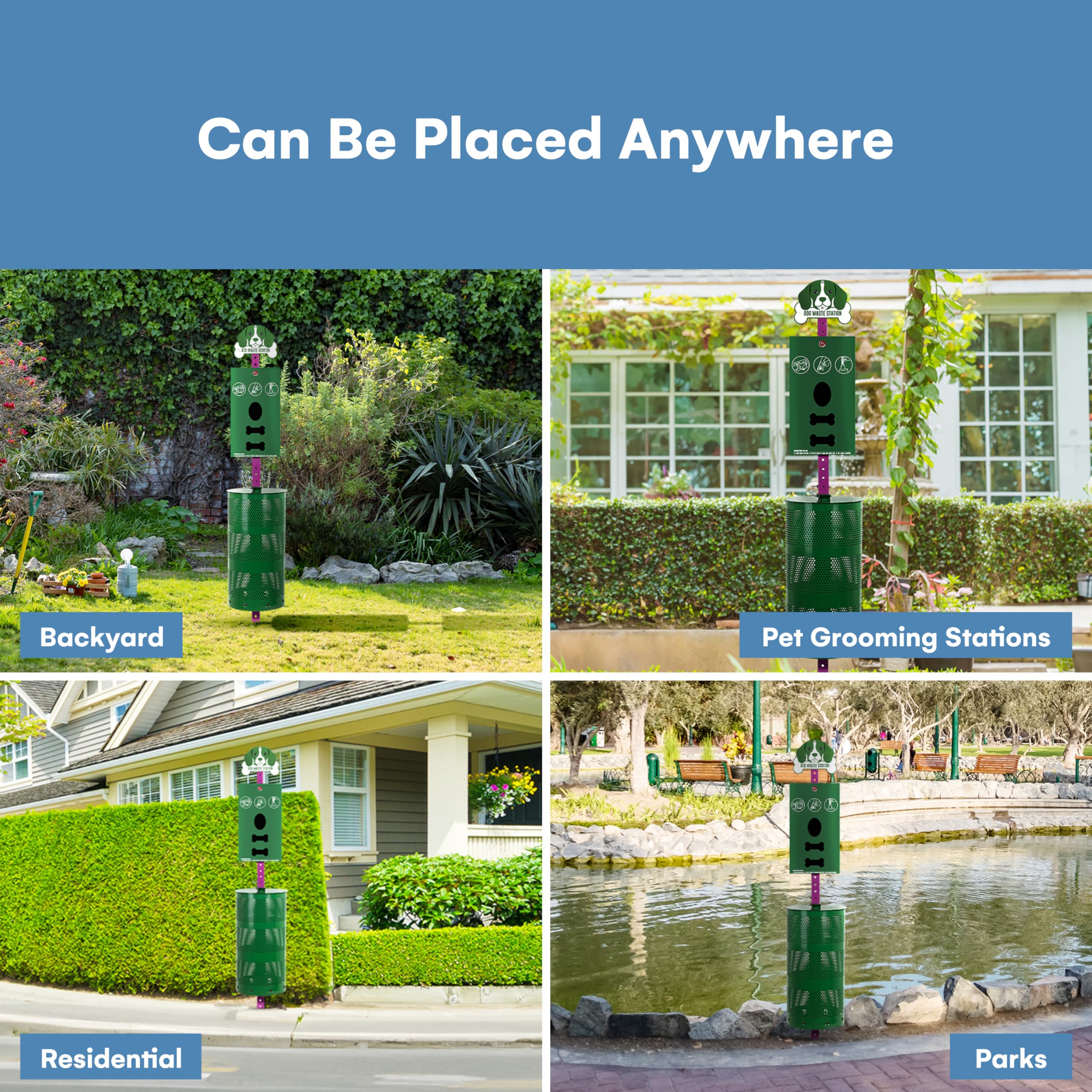 Flybold Dog Waste Station - Outdoor Dog Poop Trash Can with Poop Bag Dispenser - 400 Roll Bags, 200 Pull Bags, 50 Can Liners - Pet Waste Disposal System for Parks, Yards & Public Spaces - 13x26 Inches - Perfect for Dog Parks, Backyards & Community Areas