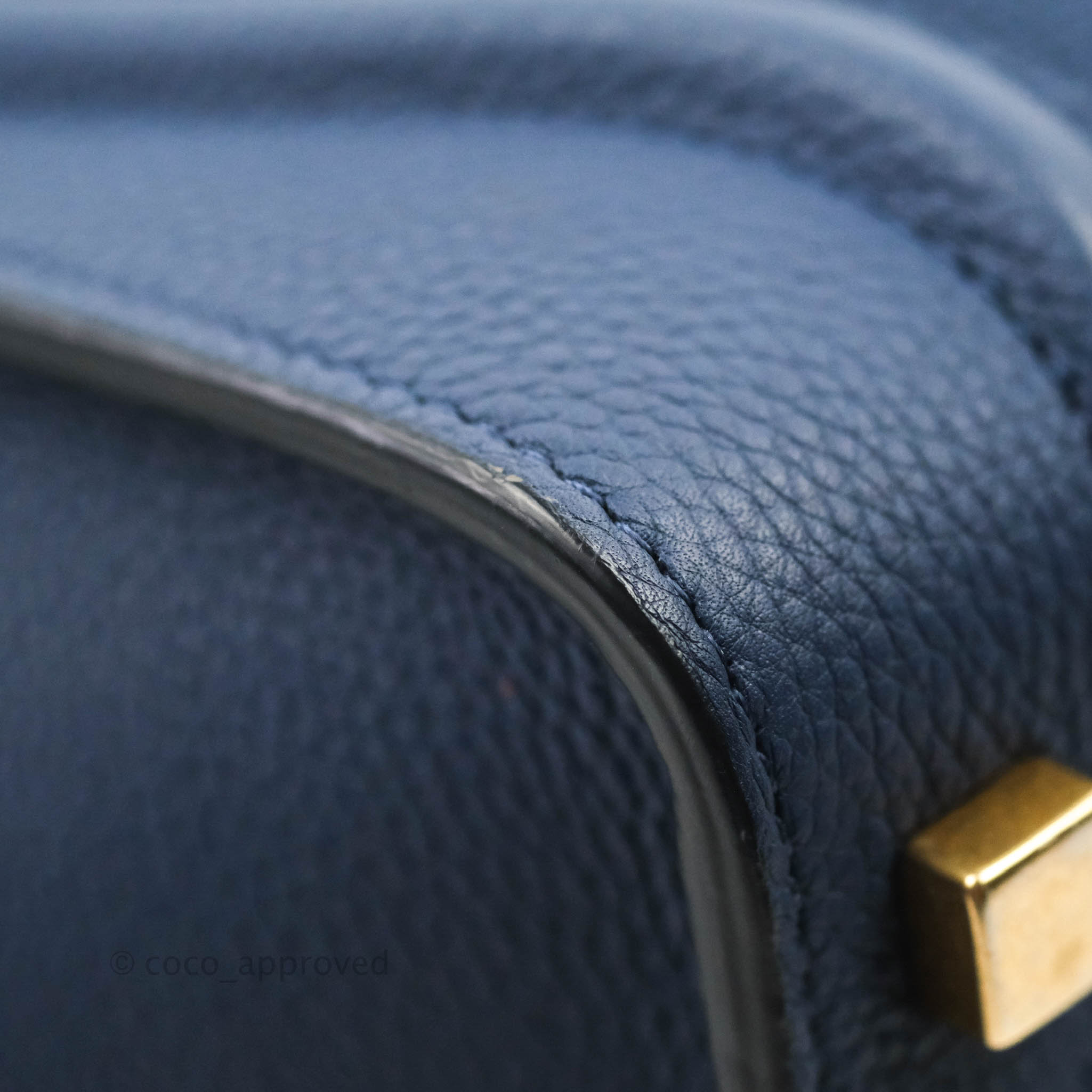 Celine Micro Luggage Handbag in Navy Grained Calfskin with Gold Hardware - Perfect for Work, Travel & Everyday Luxury
