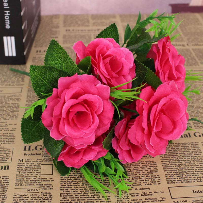 Premium Silk Rose Bouquet - 7 Heads Artificial Dried Flowers for Wedding, Party, Bride & Home Decor - Elegant Table Centerpiece & Single Branch Floral Arrangement (Rose Red) - Perfect for Wedding Centerpieces, Bridal Showers, Home Styling & Gift Giving