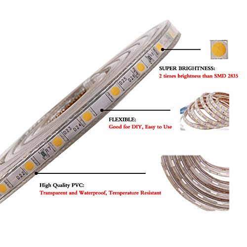 XUNATA 50ft LED Light Strip Kit - 5050 60 LEDs/M, Flexible Waterproof Rope Lights for Indoor & Outdoor Use (110-130V AC) - Includes Accessories - Blue - Perfect for Home Decoration, Party Lighting, and Commercial Display