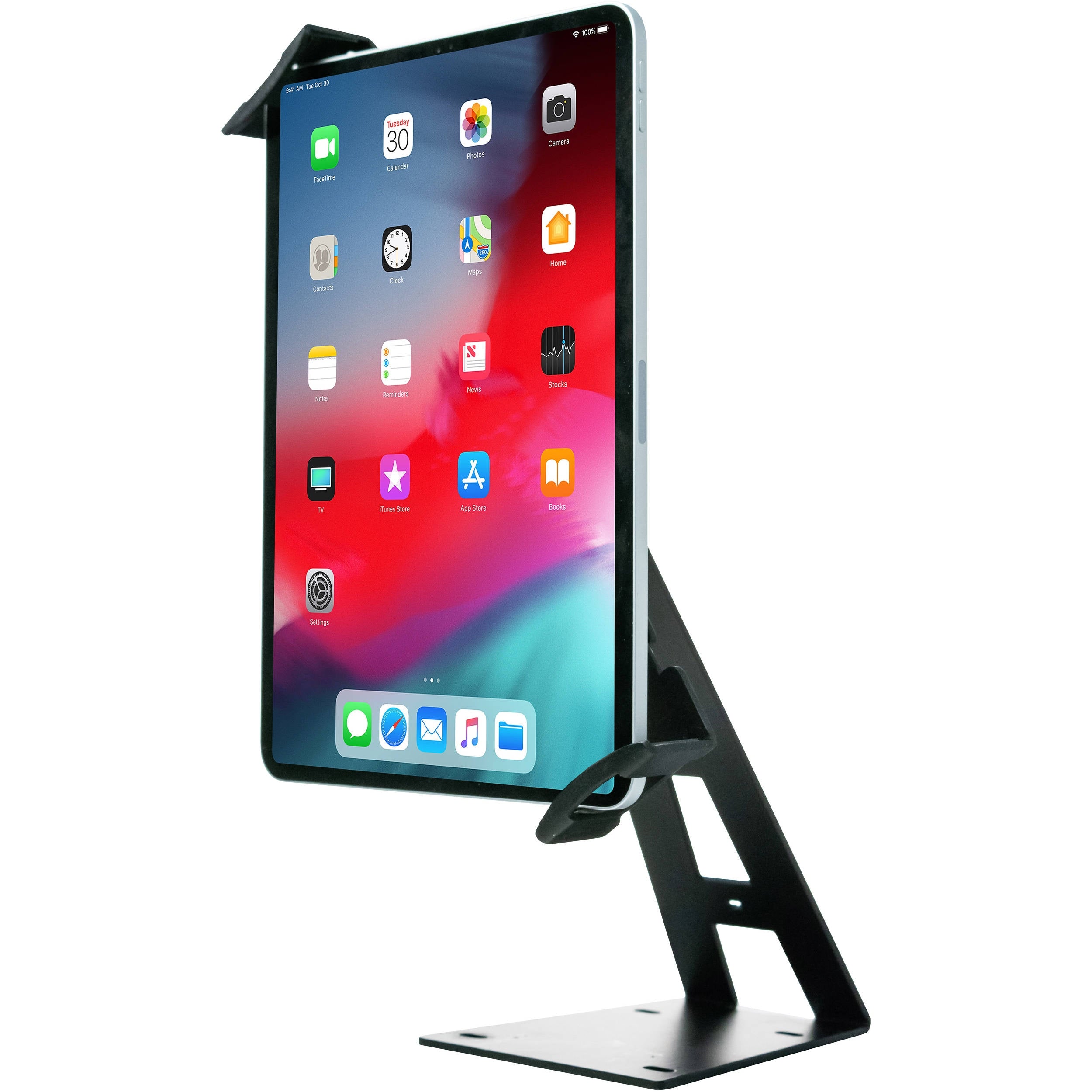 Adjustable Locking Desktop Tablet Stand - Black | Secure & Ergonomic Holder for iPad, Kindle, e-Readers | Perfect for Office, Home, or Travel Use