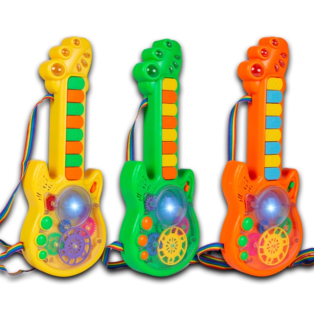Gooyo GY999-53 Kids Musical Toy Guitar - Battery Operated with 8 Keys, 3D Gears & LED Light Effects | Perfect Gift for Toddlers, Boys & Girls (3 AA Batteries Not Included) - Ideal for Birthday Parties, Early Learning & Pretend Play