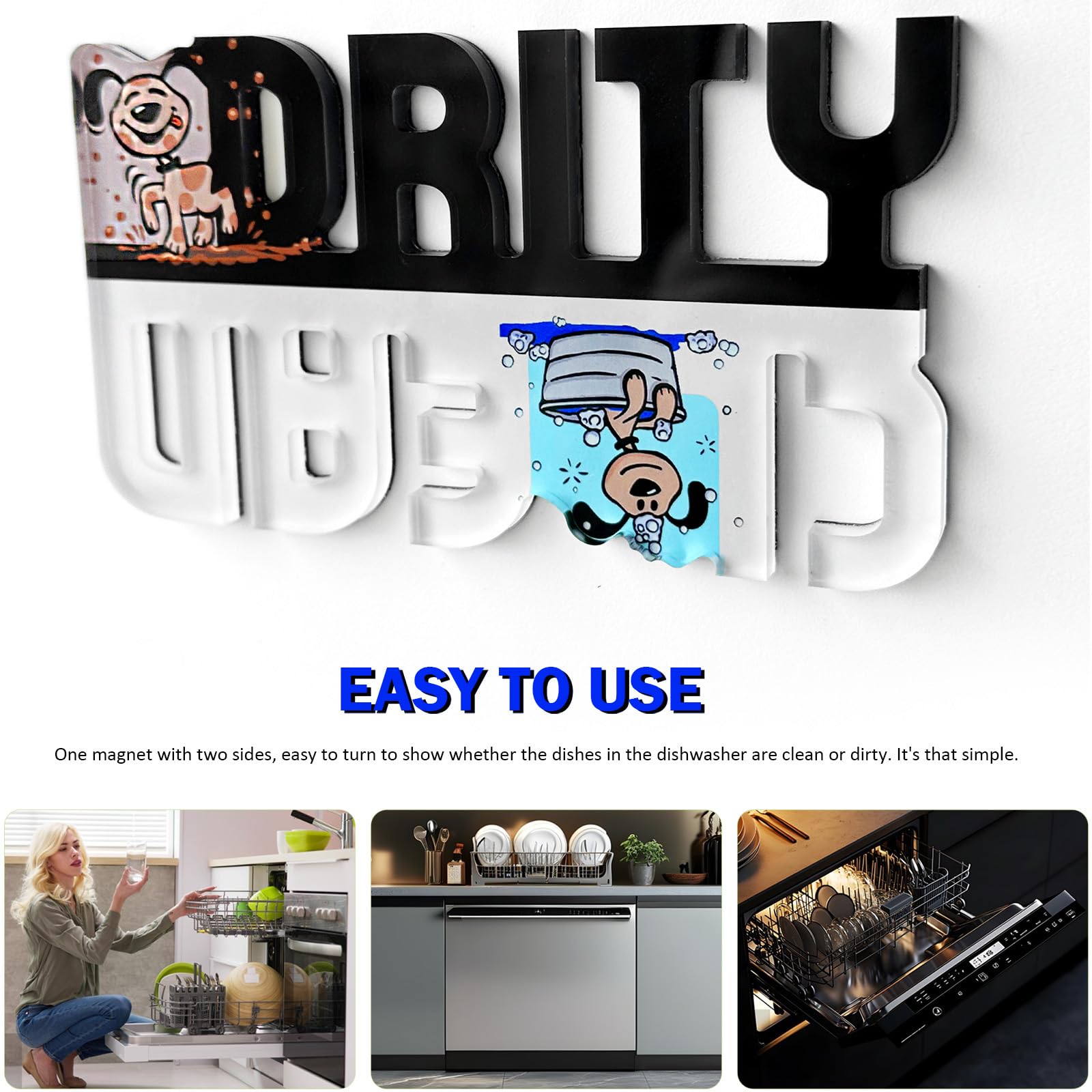 Double-Sided Dishwasher Magnet - Dog Themed Clean/Dirty Sign for Kitchen, Waterproof Flip Indicator for Dishwashers - Perfect for Pet Lovers & Organized Homes