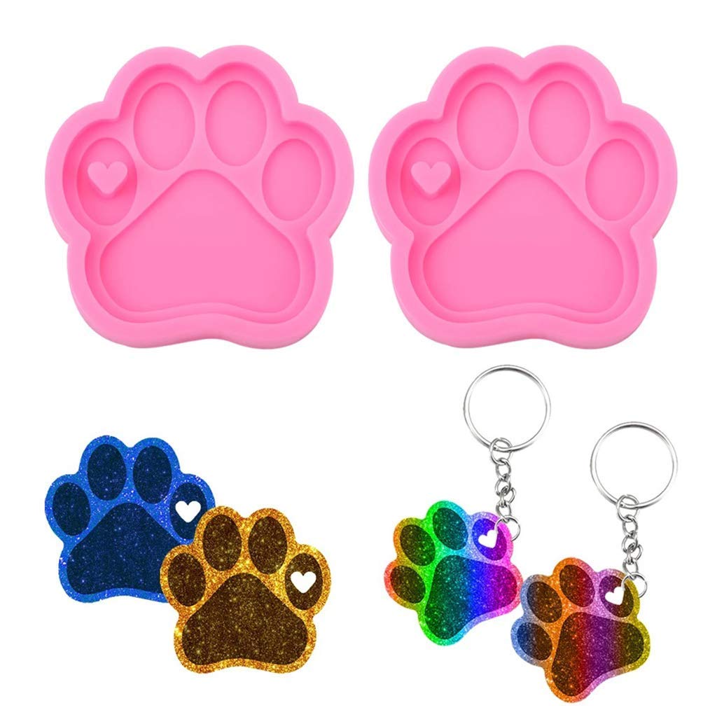 2-Piece Silicone Resin Mold Set - Love Bear Paw Keychain Jewelry Casting Molds for DIY Crafts | Epoxy Resin Molds for Pendants, Charms & Keychains | Perfect for Jewelry Making, Gift Crafting & Home Decor Projects