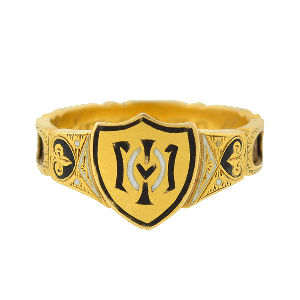 Victorian Style 18K Gold Enamel & Woven Hair Mourning Ring - Antique Jewelry for Women, Memorial Keepsake for Loved Ones - Perfect for Historical Reenactments, Gothic Fashion & Sentimental Gift Giving