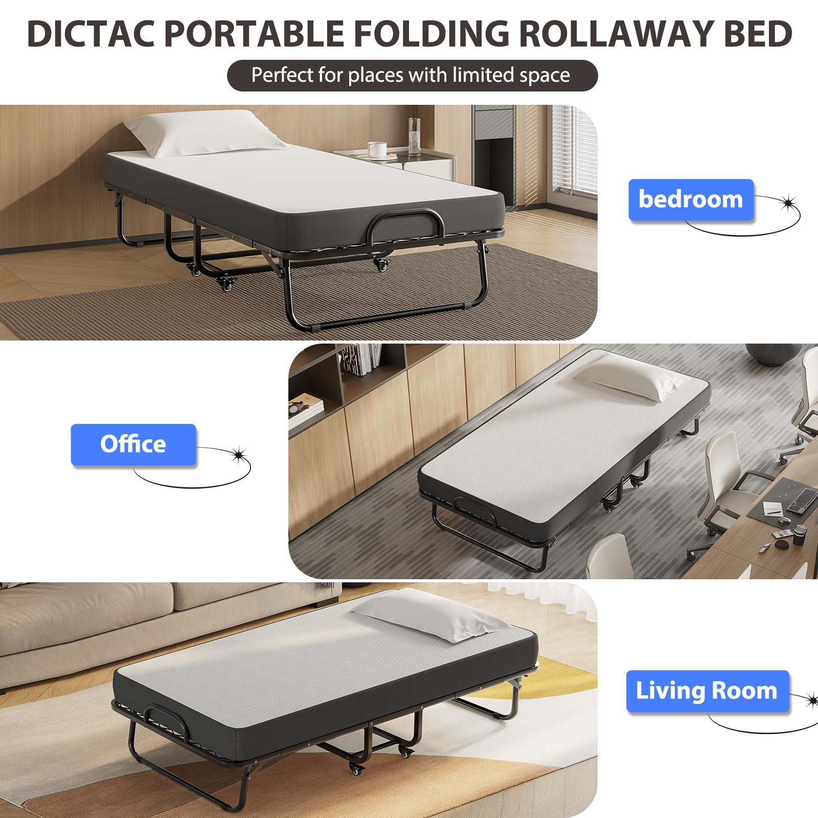 DICTAC Twin Size Folding Bed with 5