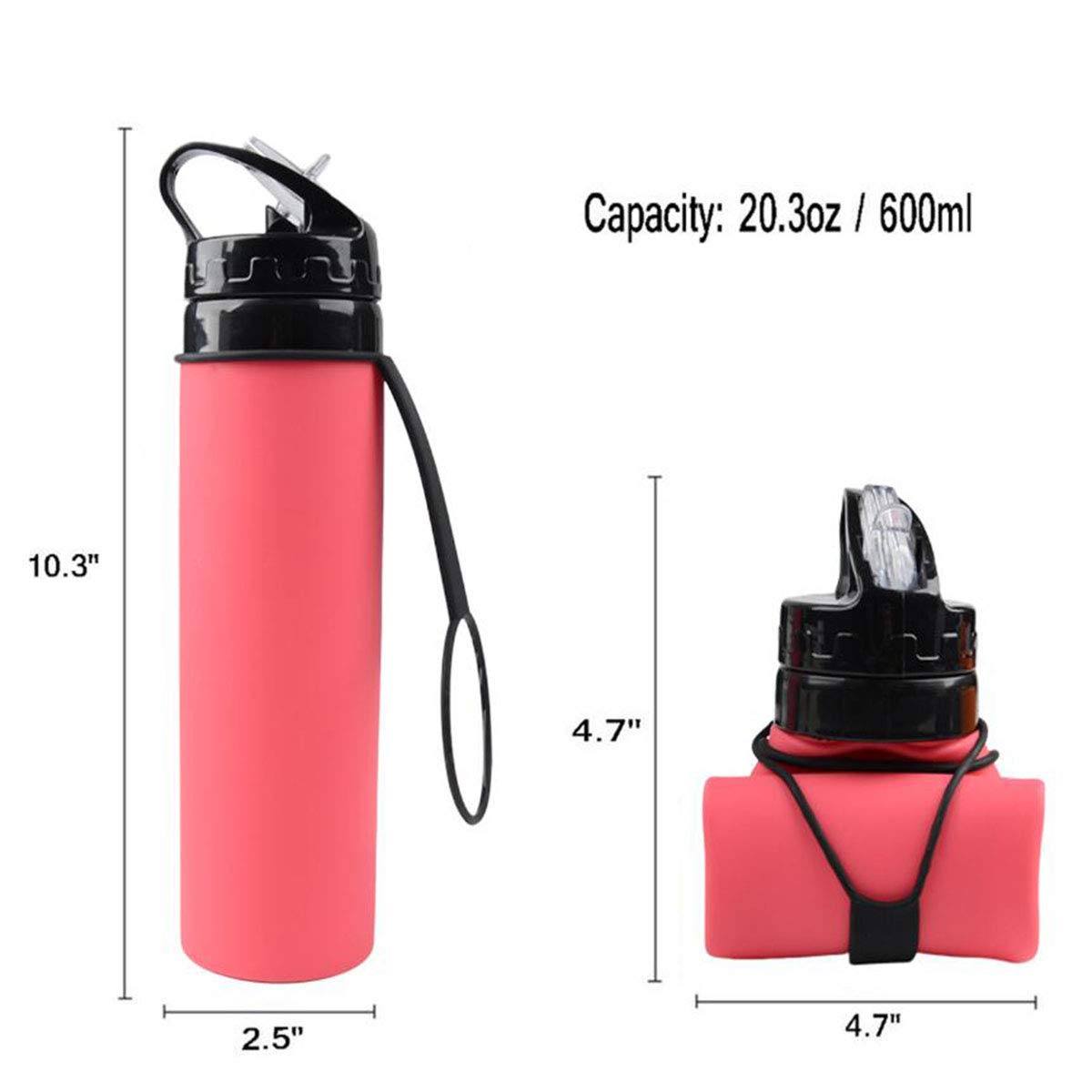 Collapsible Silicone Water Bottle 20.3 oz - Foldable, Leakproof & Ultralight - Perfect for Hiking, Camping, Gym & Outdoor Activities - Space Saving Roll Up Design