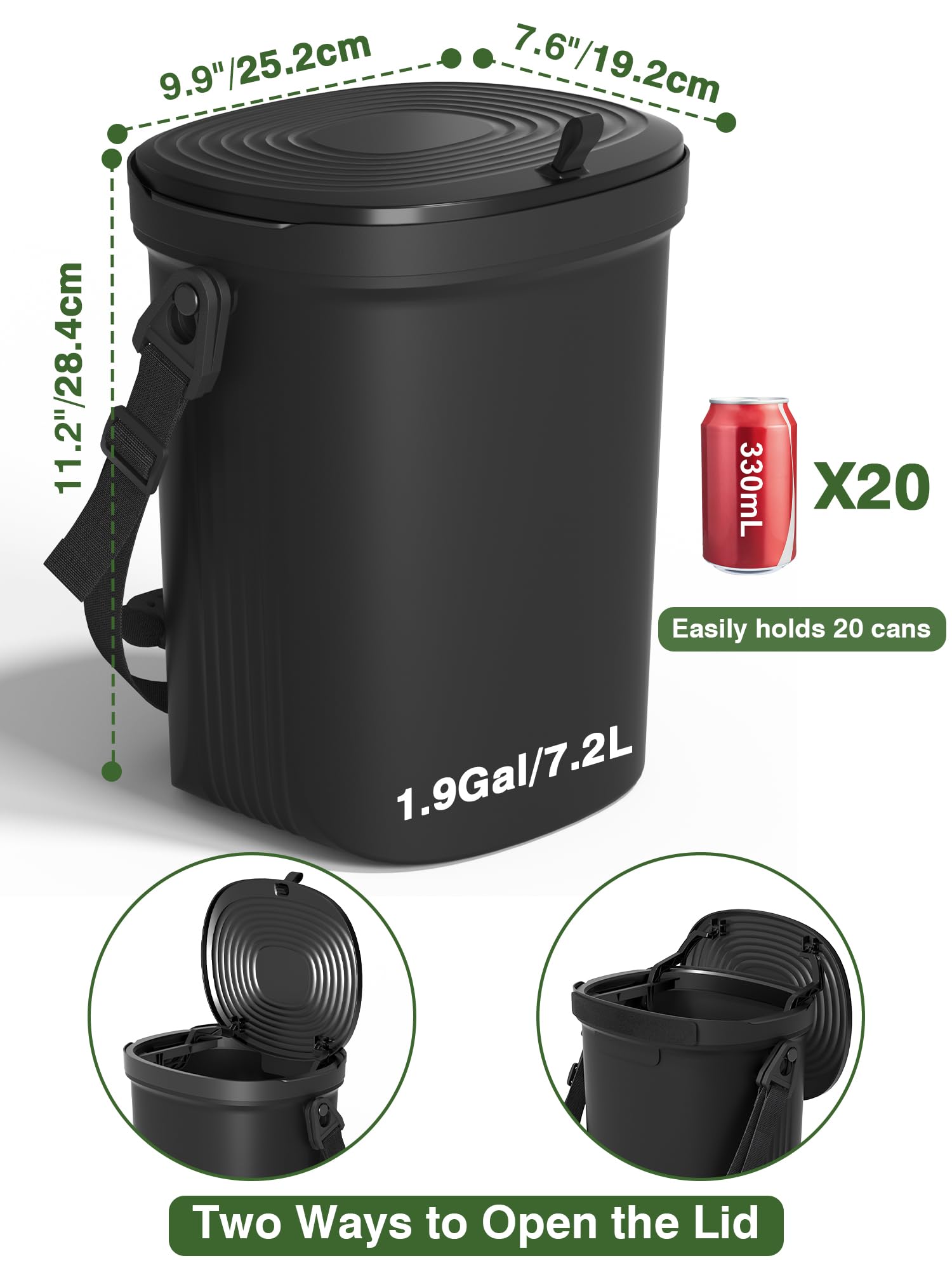 Leakproof Car Trash Can - 1.9 Gallon Soft Silicone Hanging Garbage Bin with Lid for Sedans, SUVs, MPVs & Trucks | Easy to Clean Vehicle Trash Bag | Perfect for Road Trips, Commuting & Family Travel