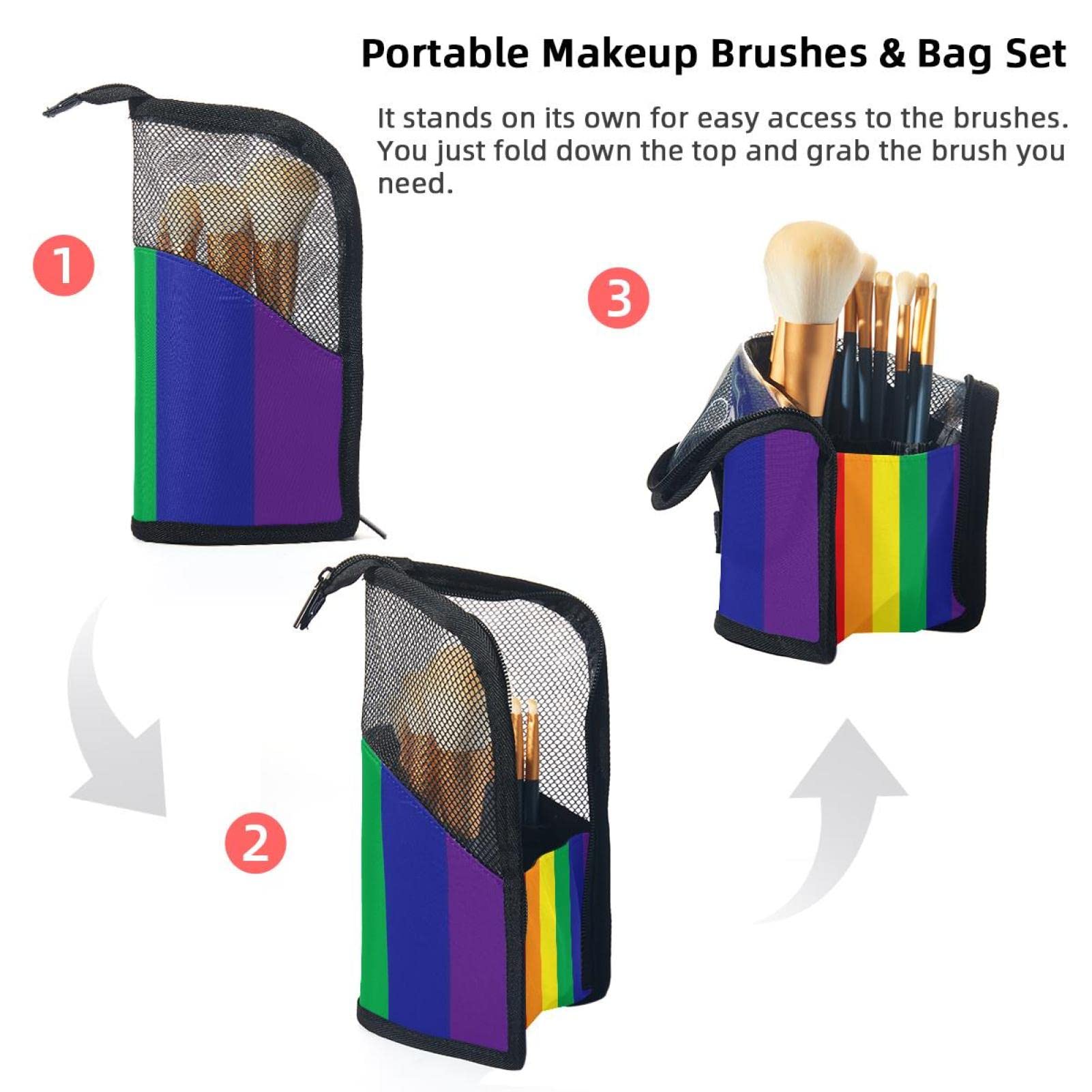 Rainbow Pride Makeup Brush Organizer Bag with 12 Slots - Portable Cosmetic Brush Holder Case for Travel & Home Storage - Perfect for LGBT Pride Events, Makeup Artists & Beauty Enthusiasts