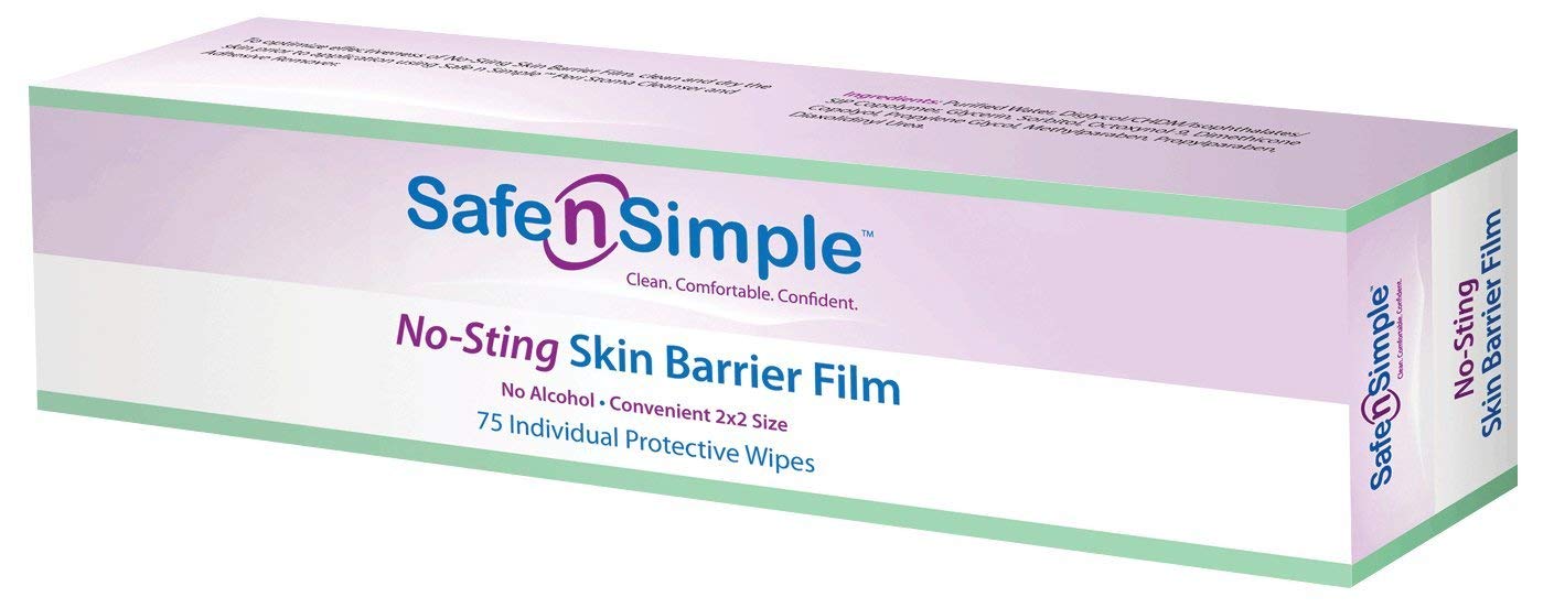 Alcohol-Free No Sting Skin Barrier Wipes - Safe & Gentle for Sensitive Skin | Box of 75 Wipes | Ideal for Wound Care, Ostomy, and Post-Surgical Protection | Safe N Simple RRSNS80775