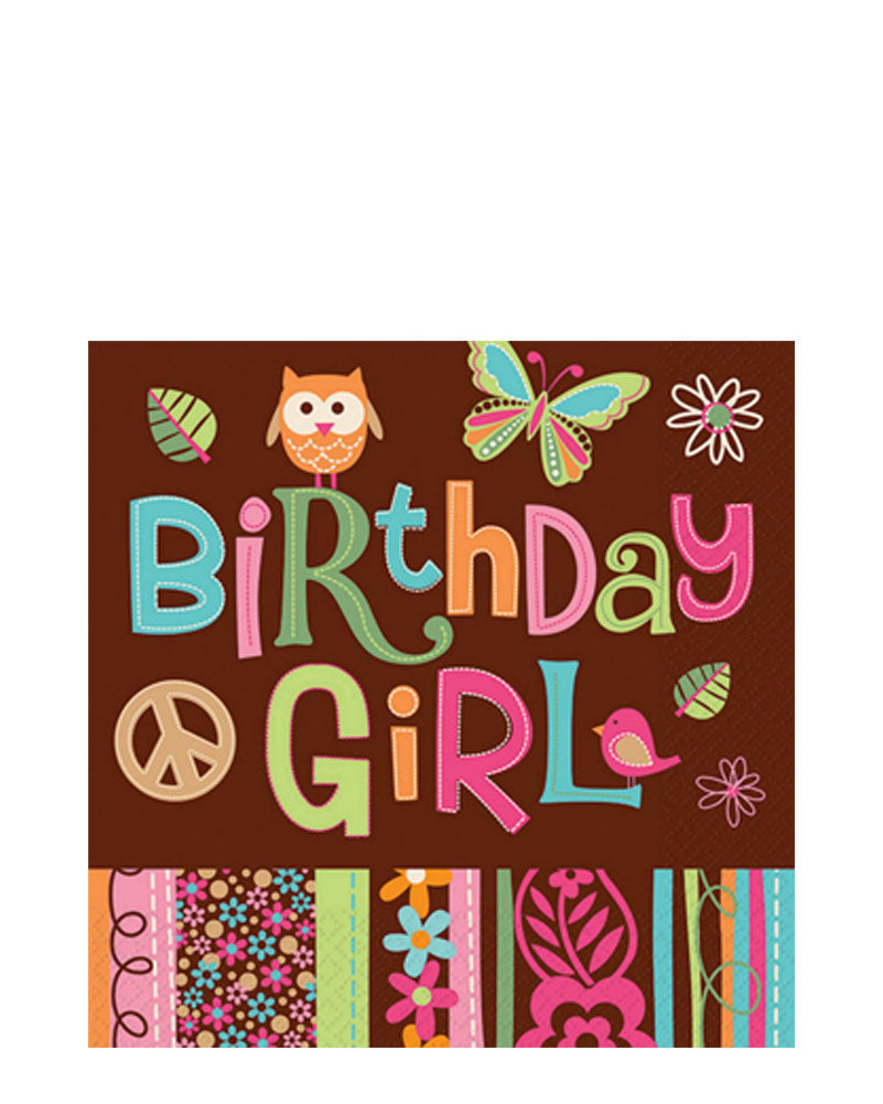 60s Hippie Chick Lunch Napkins - Pack of 16 Colorful Retro Paper Napkins for Parties, Picnics & Boho Themed Events