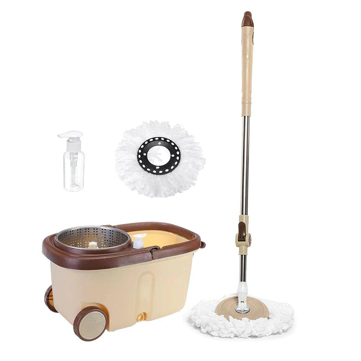 360° Rotating Spin Mop Bucket Set with 2 Microfiber Mop Heads & Wringer - Heavy Duty Floor Cleaning Supplies for Home, Office - Perfect for Hardwood, Tile & Laminate Floors
