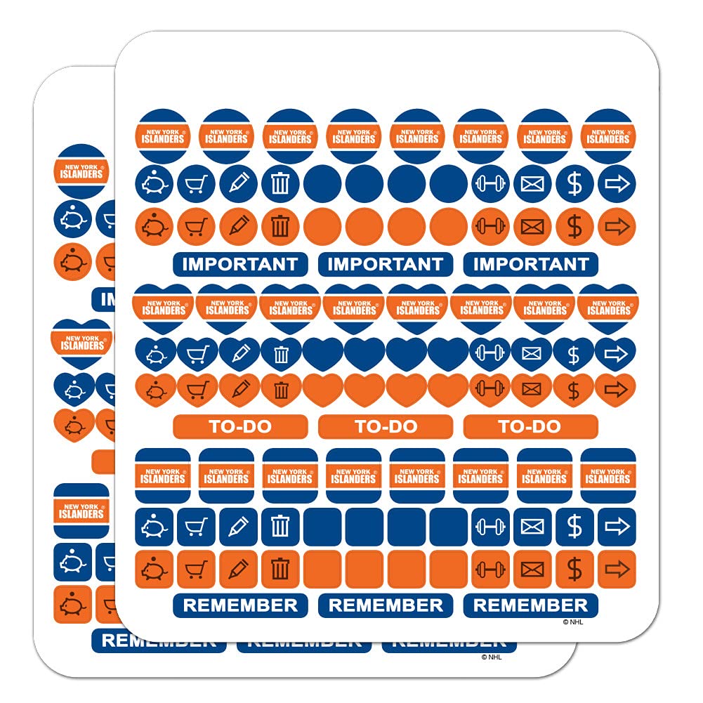 NHL New York Islanders Logo Planner Stickers - 50-Piece Scrapbooking & Crafting Sticker Set for Calendars, Journals, DIY Projects - Perfect for Hockey Fans & Gift Ideas