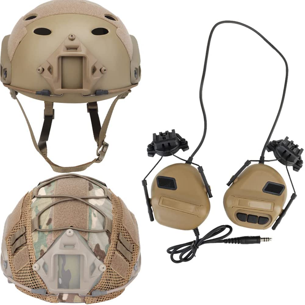 Tactical Airsoft Fast Helmet with Headset & Multicam Cover - Paintball, Hunting, Airsoft & CS Game Gear for Outdoor Combat Simulation
