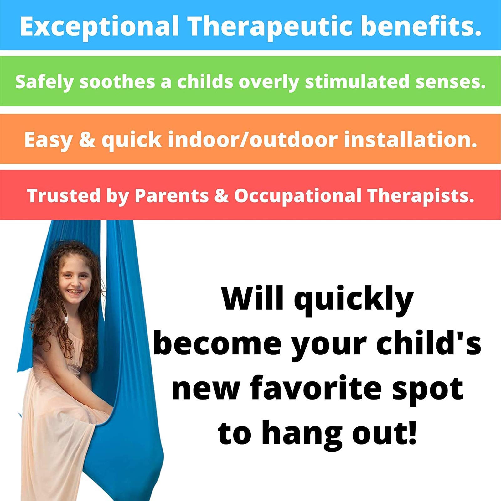 Sensory Swing for Kids & Adults - Indoor Therapy Swing for Autism, ADHD, Aspergers - Elastic Snuggle Swing for Special Needs & Sensory Integration Therapy - Perfect for Home, Classroom, and Therapy Rooms