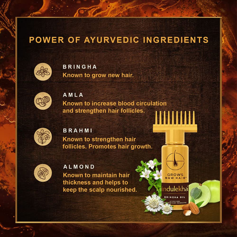 Indulekha Bringha Ayurvedic Hair Oil - 50ml for Hair Fall Control with Amla & Coconut Oil | Comb Applicator Included | Promotes Hair Growth & Scalp Health | Perfect for Daily Hair Care Routine & Ayurvedic Treatments