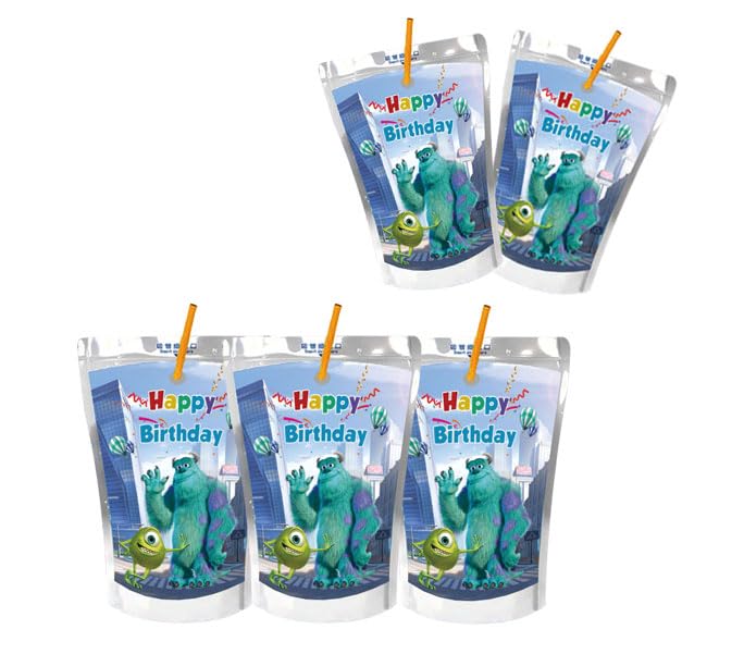Monsters Inc Birthday Party Supplies - 24pcs Juice Bag Tags & Stickers for Monster Themed Decorations - Perfect for Kids' Birthday Parties, Halloween Events & Themed Celebrations