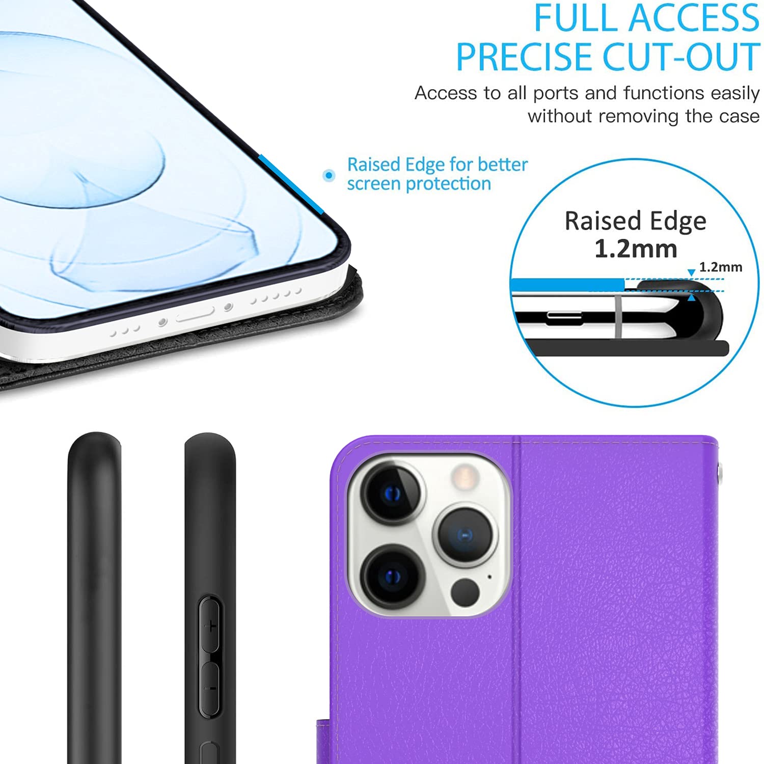 Premium RFID Blocking PU Leather Flip Folio Wallet Case for Apple iPhone 13 Pro Max - Purple | Stand Function & Card Slots | Perfect for Travel, Work & Daily Protection