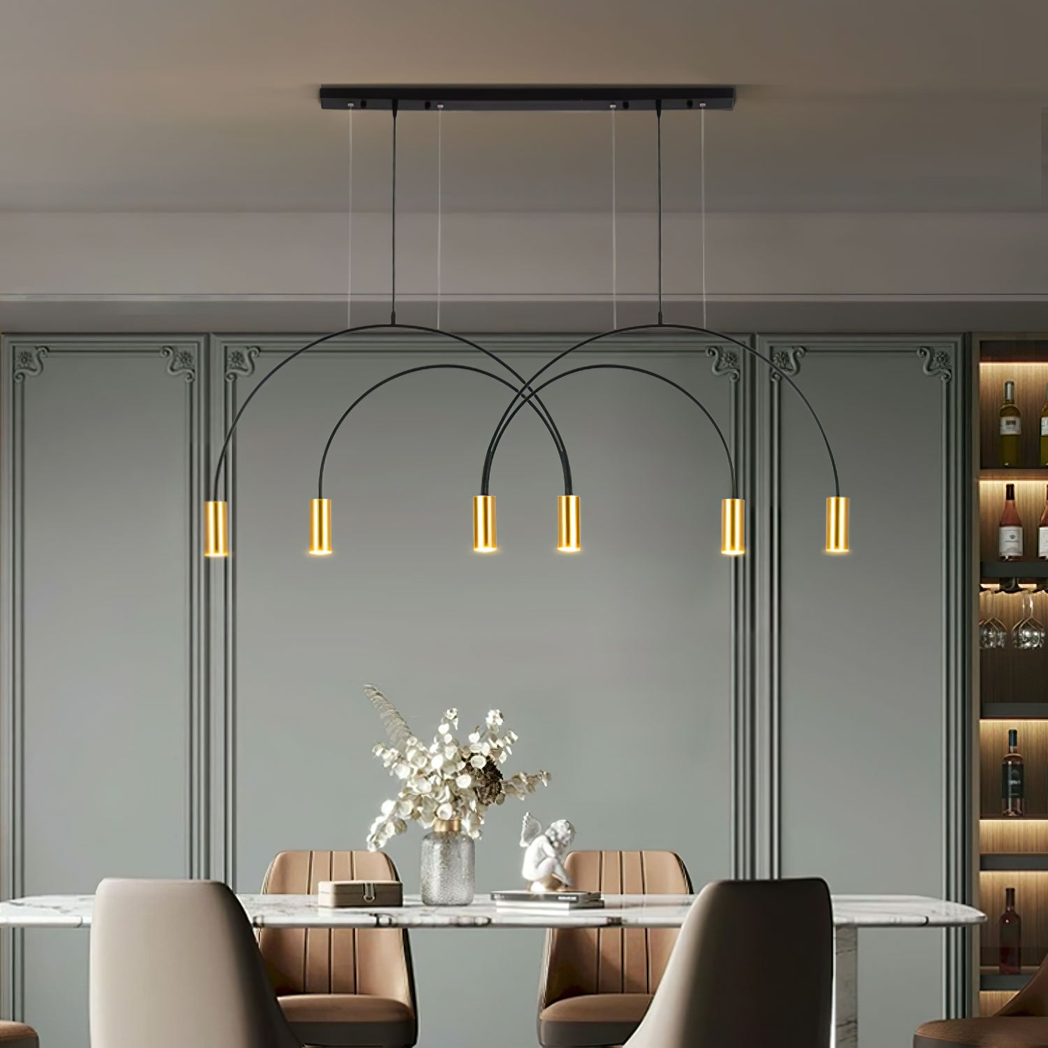 Modern Arcs Pendant Light - Adjustable Hanging Chandelier for Kitchen Island, Dining Room, and Living Room Decor - Sleek Minimalist Design with Dimmable LED Lighting