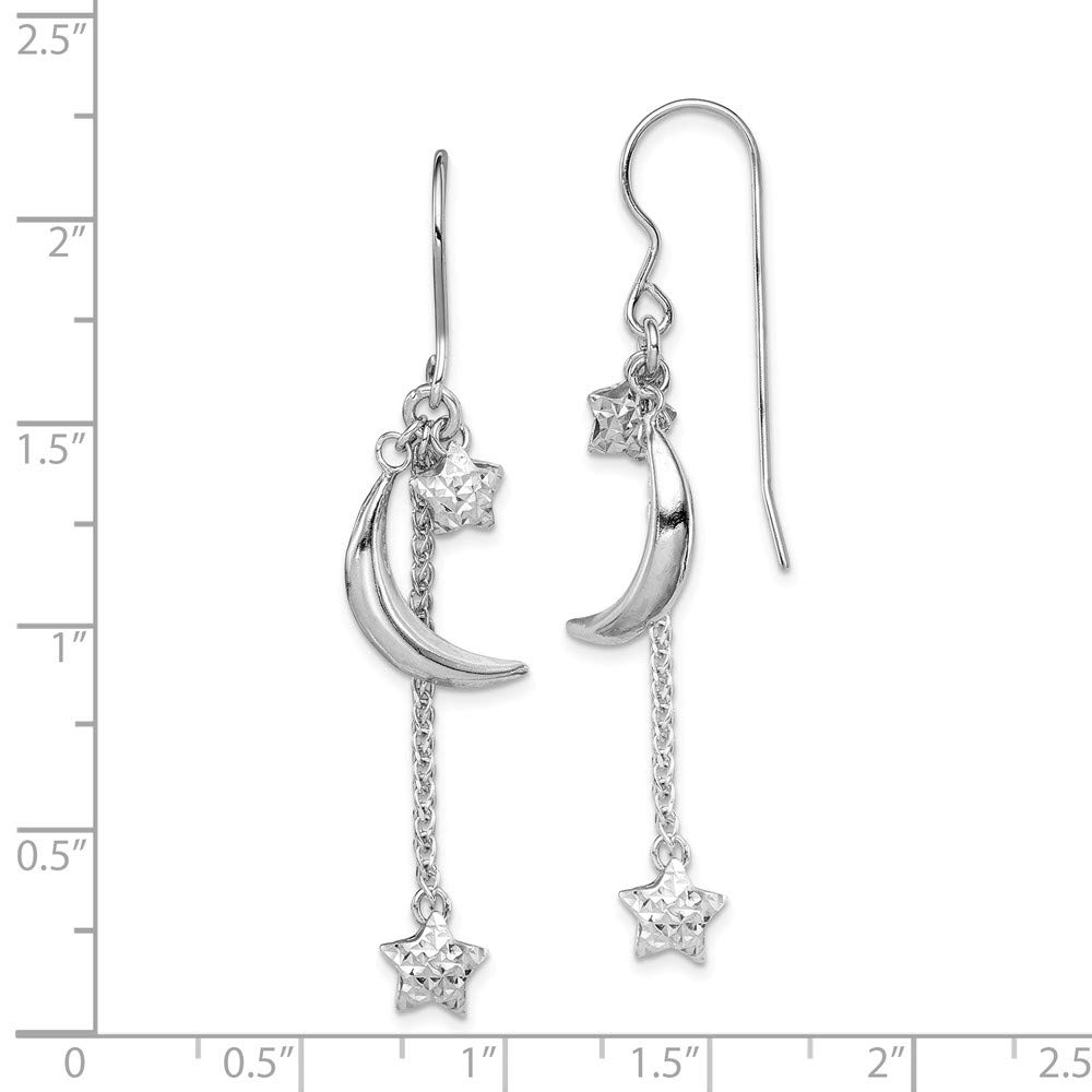 925 Sterling Silver Rhodium Plated Diamond-Cut Star & Moon Earrings for Women | Hypoallergenic Fashion Jewelry | Perfect for Parties, Dating & Everyday Wear