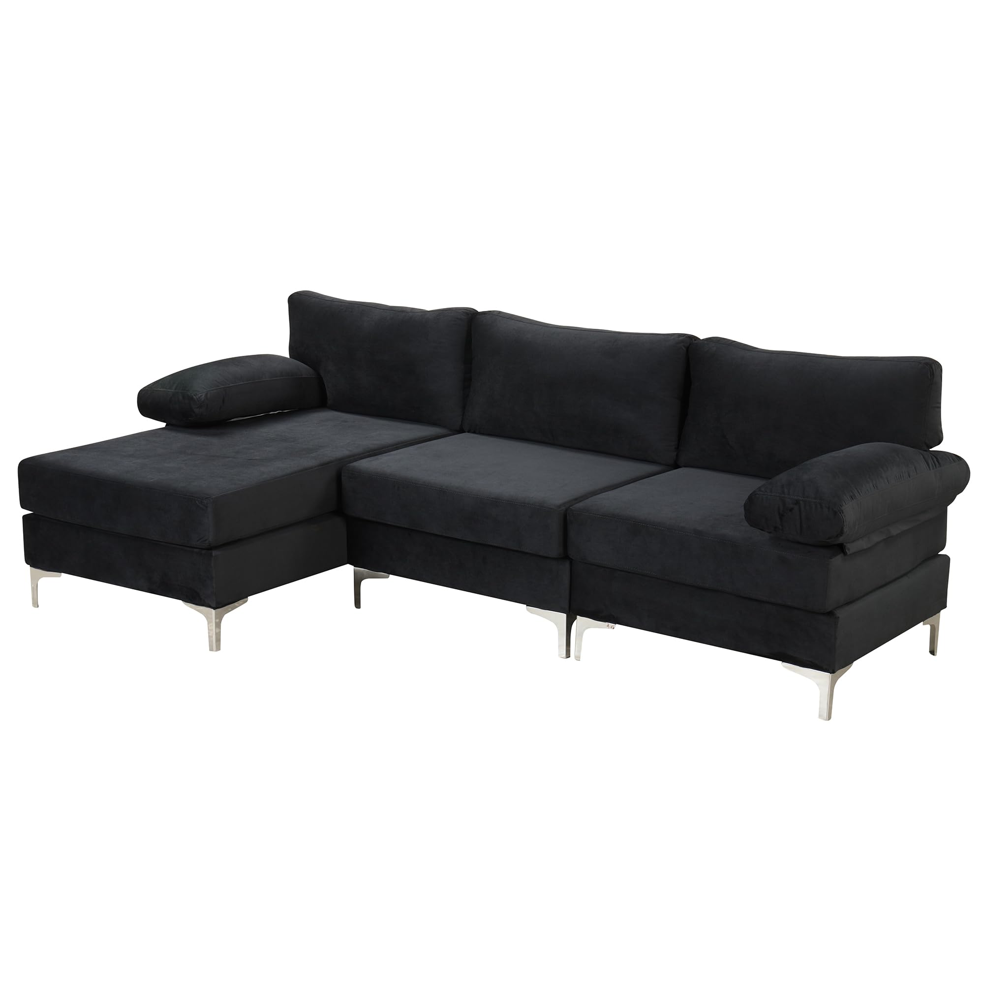 Luxury Modern Velvet L-Shaped Sectional Sofa with Chaise Lounge - Casa Andrea Milano Large Fabric Couch in Onyx Black - Perfect for Living Room, Lounge & Family Gatherings