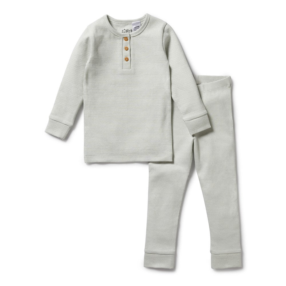 Organic Cotton Striped Rib Henley Pajama Set for Women - Soft & Comfortable Sleepwear for Lounge & Nighttime Relaxation