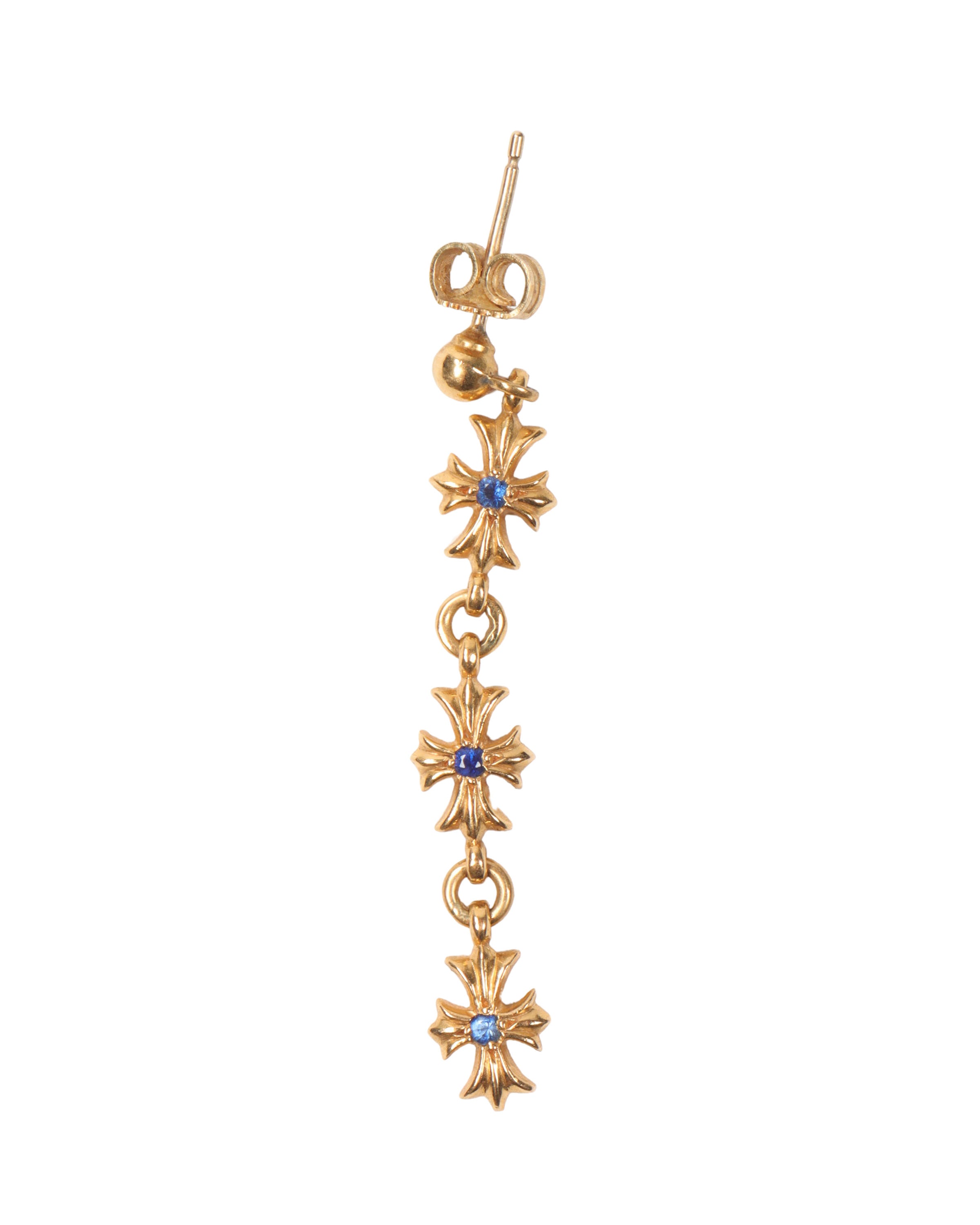 22K Gold & Blue Sapphire Triple Cross Earrings for Women - Elegant Religious Jewelry Gift for Baptism, Wedding & Special Occasions