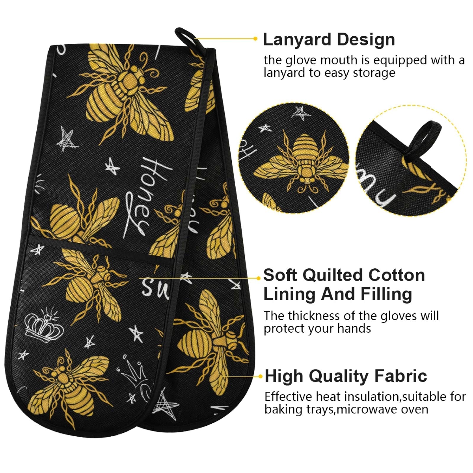 Sweet Bee Double Oven Mitts - Heat Resistant & Non-Slip Kitchen Gloves (7