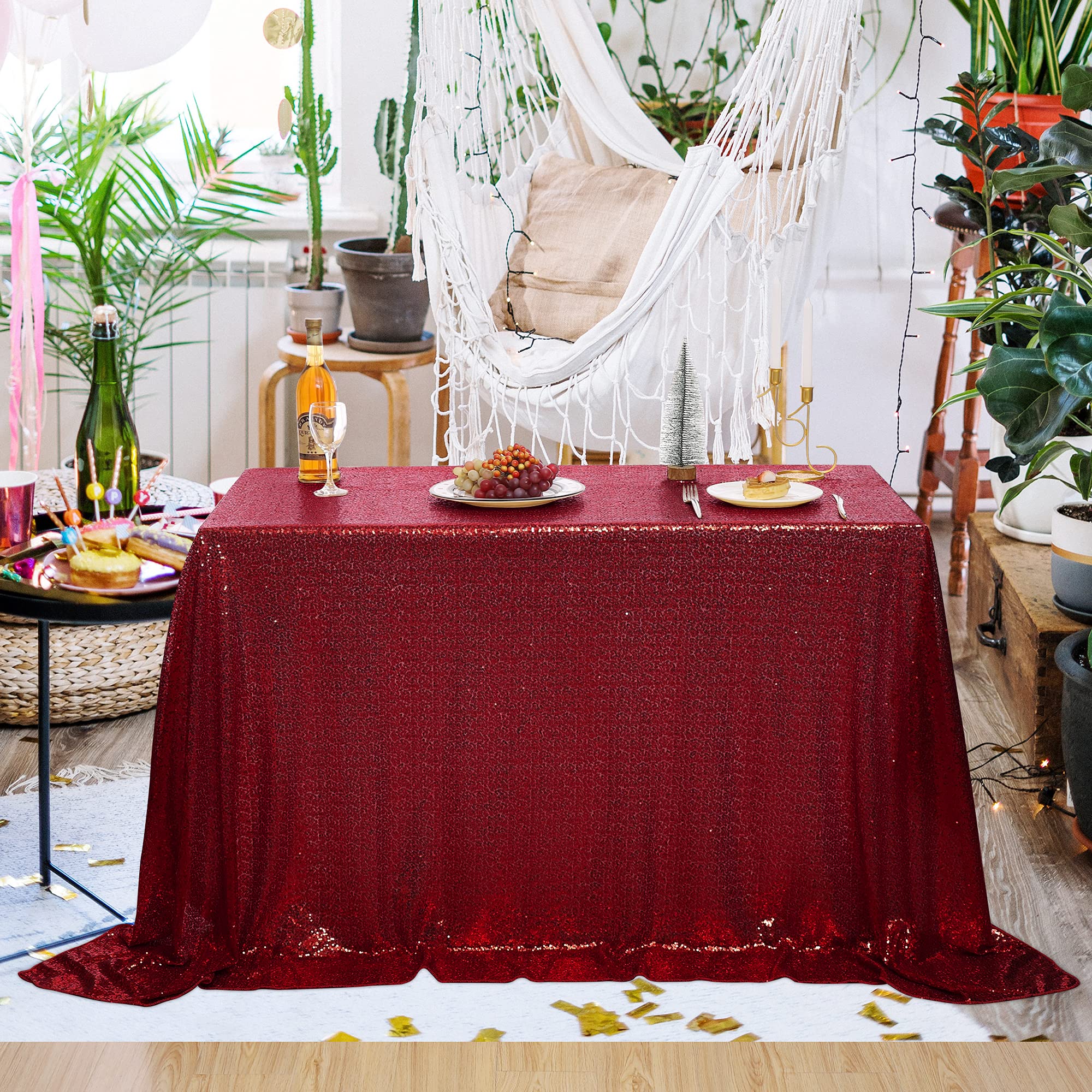 Nanbowang Red Sequin Tablecloth - Elegant Rectangular Party Table Cover for Birthday, Baby Shower & Tea Party Decor | Perfect for Wedding, Holiday & Special Event Table Settings