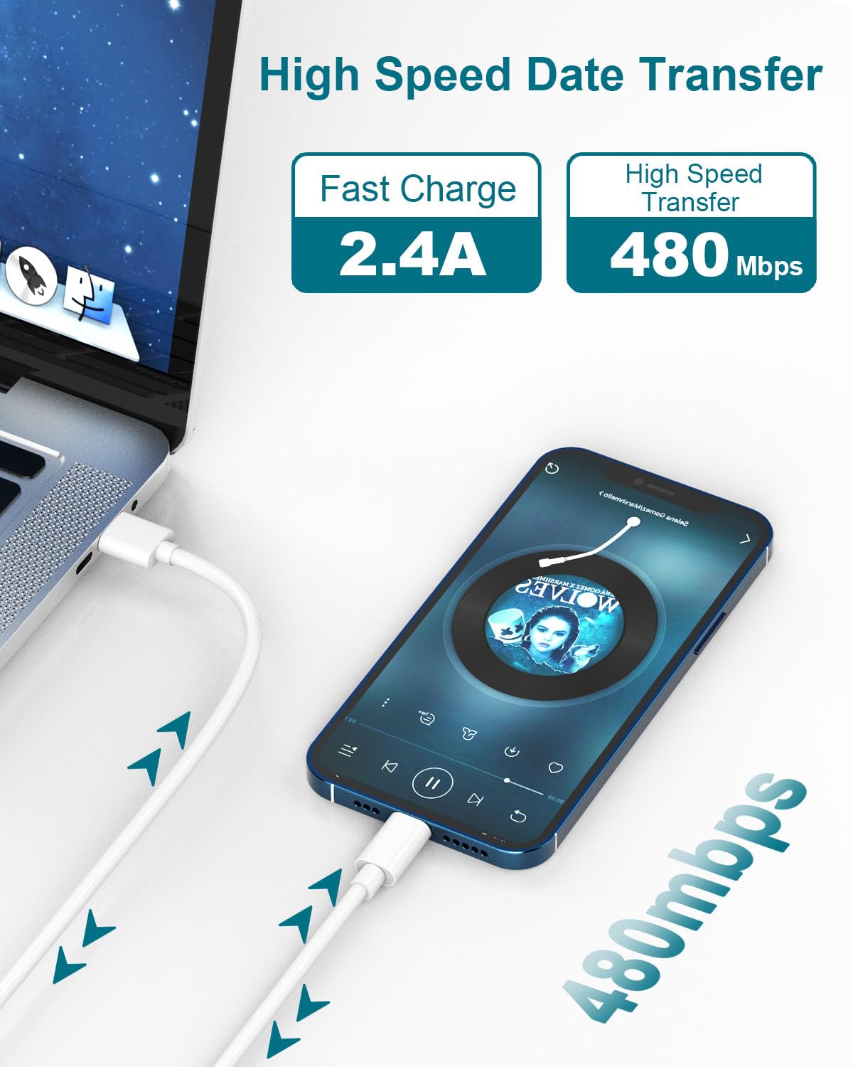 Apple MFi Certified 3M USB to Lightning Cable - Fast Charging iPhone Charger Cord for iPhone 14/13/12/11 Pro Max/XS/7 & iPad - Perfect for Home, Office, and Travel Use