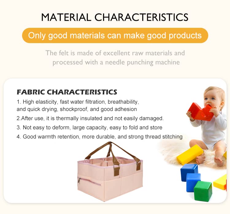 77Star Baby Nappy Caddy Organizer - Portable Felt Diaper Storage Bag for Nursery, Wipes & Baby Essentials - Perfect Newborn Shower Gift (Pink) | Ideal for Diaper Changing Stations, Nursery Organization & Baby Shower Gifts