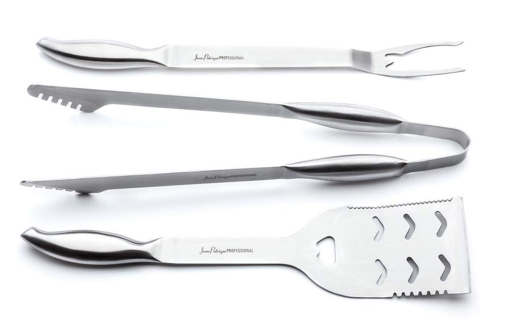 Jean-Patrique Premium Stainless Steel BBQ Utensil Set - 3 Piece Heavy Duty Grill Tools with Tongs & Spatula for Professional Outdoor Cooking, Camping & Backyard Barbecues