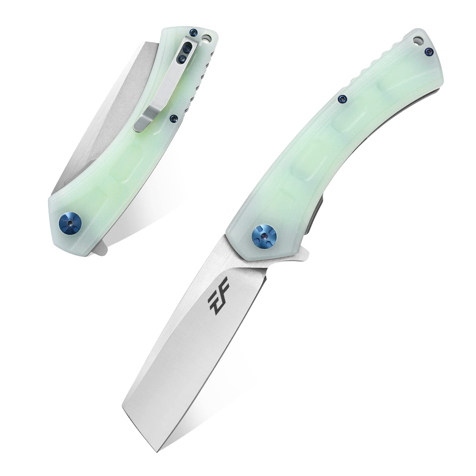 Eafengrow EF931 D2 Steel Folding Pocket Knife - G10 Handle, Pocket Clip, Reliable Locking Flipper Knife for Camping, Survival, Hiking & Outdoor Adventures - Perfect EDC Tool for Bushcraft, Fishing & Everyday Carry (Jade Green)
