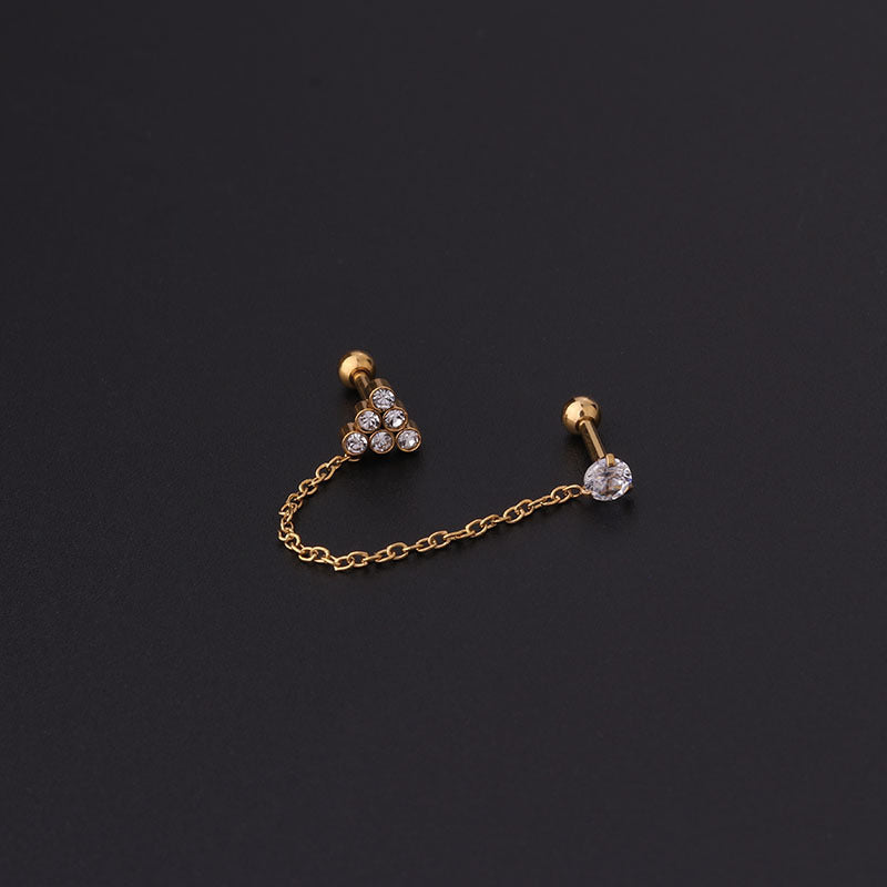 16G Bezel Set Cartilage Chain Earring - HSPJ373 | Dainty Gold Hoop Earrings for Helix, Tragus & Conch Piercings | Perfect for Everyday Wear & Special Occasions