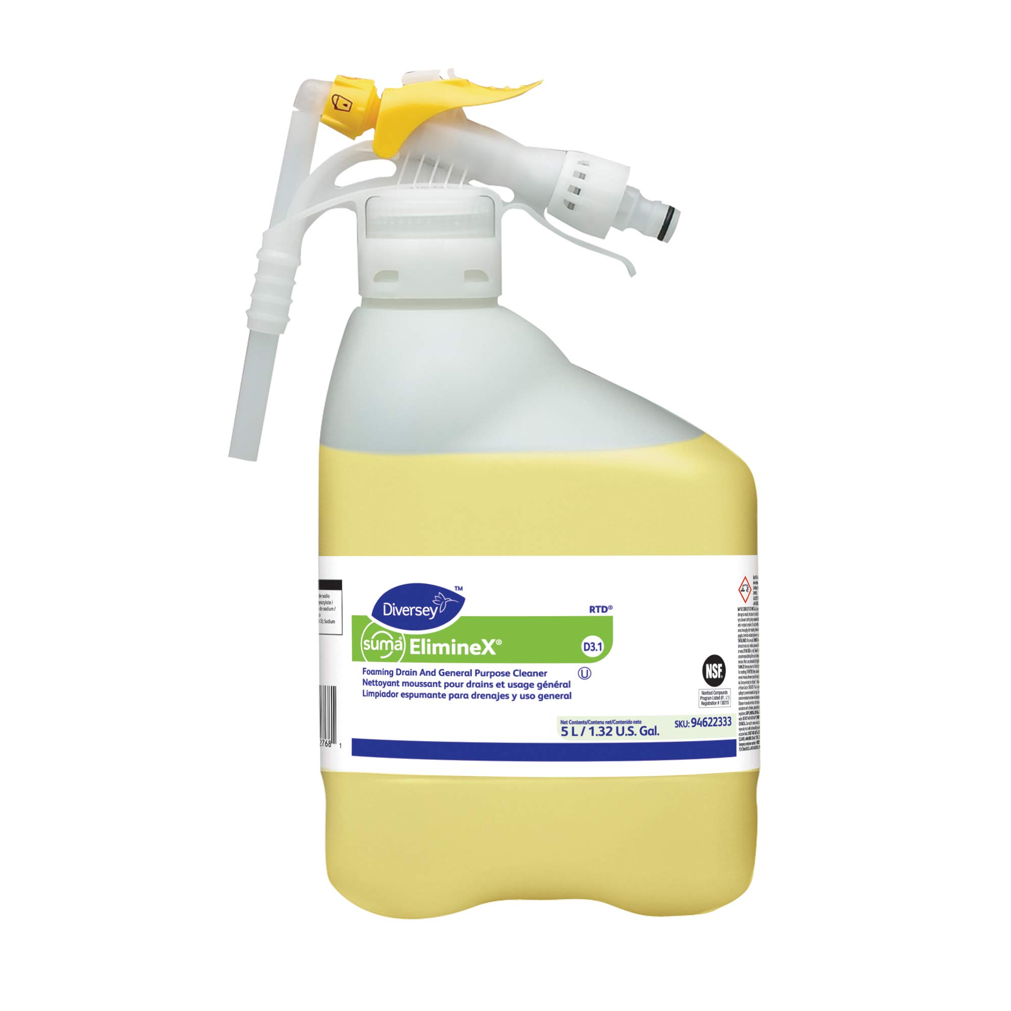 Suma ElimineX D3.1 Foaming Drain & Multi-Surface Cleaner - 5L Bottle for Kitchen Sinks, Bathroom Drains & Commercial Use | Powerful Degreaser & Odor Eliminator