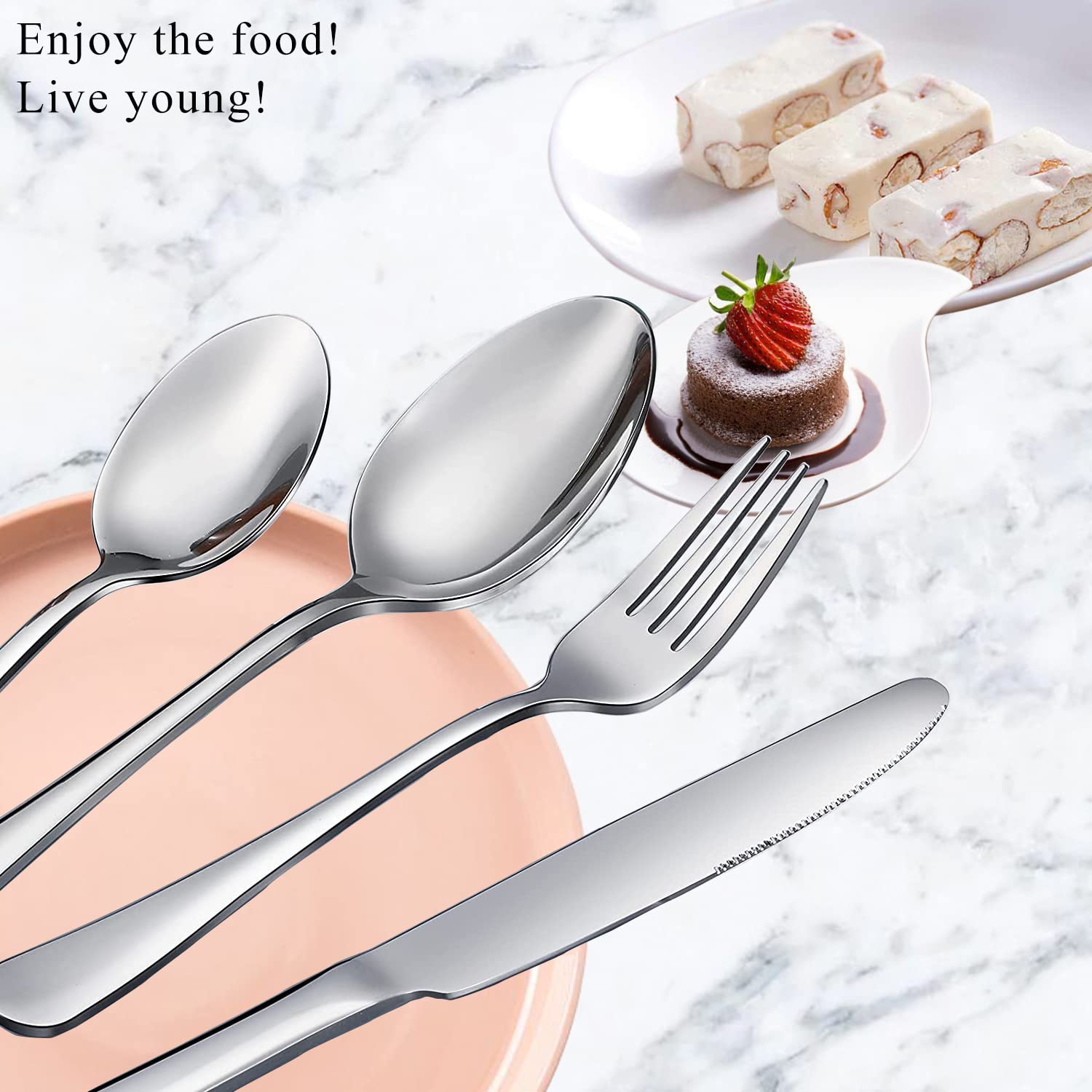 Premium 30-Piece Stainless Steel Spoon and Fork Set - Food Grade 18/8 Silverware for Restaurants, Parties & Home Use - 8
