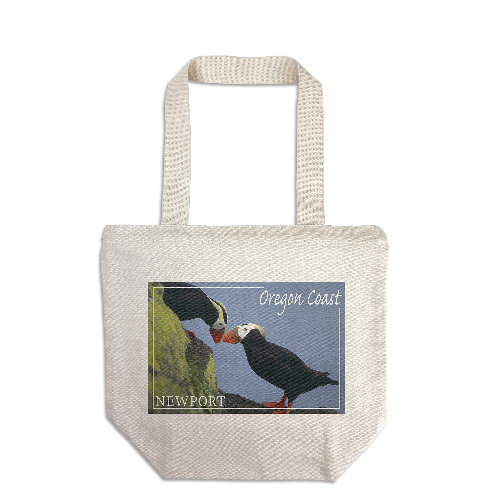 Lantern Press Newport Oregon Tufted Puffins Tote Bag - 100% Cotton Canvas Reusable Shopping Bag for Beach, Grocery & Daily Use