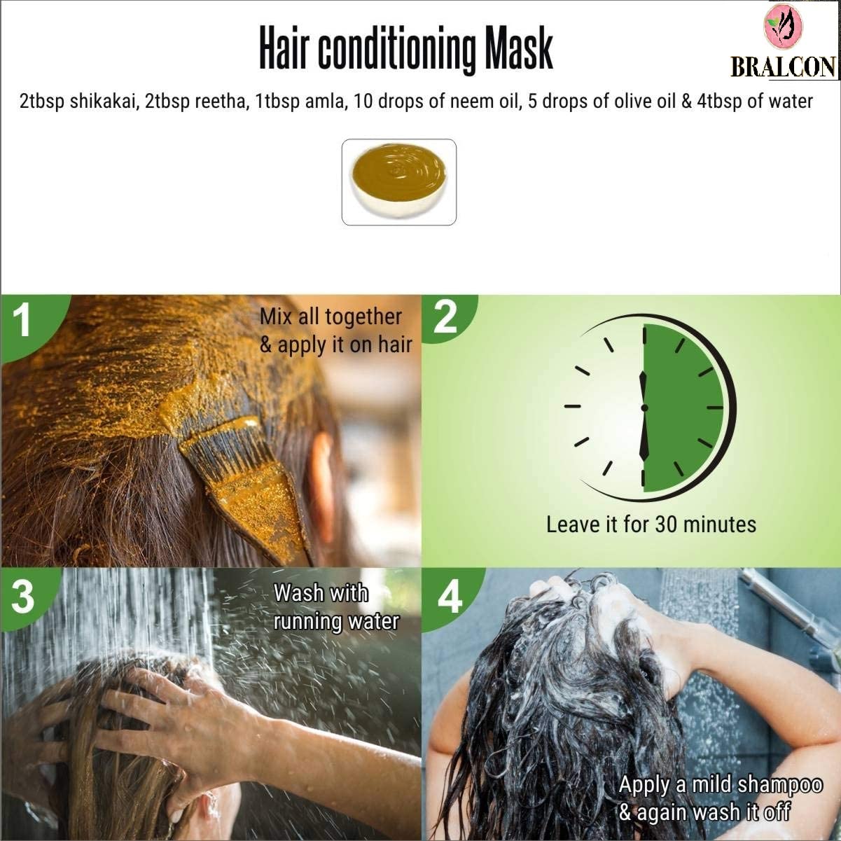 BRALCON Organic Aloe Vera Leaf Powder & Indigo Shikakai Powder for Hair Care - Natural Ayurvedic Treatment for Dandruff, Scalp Health & Hair Growth