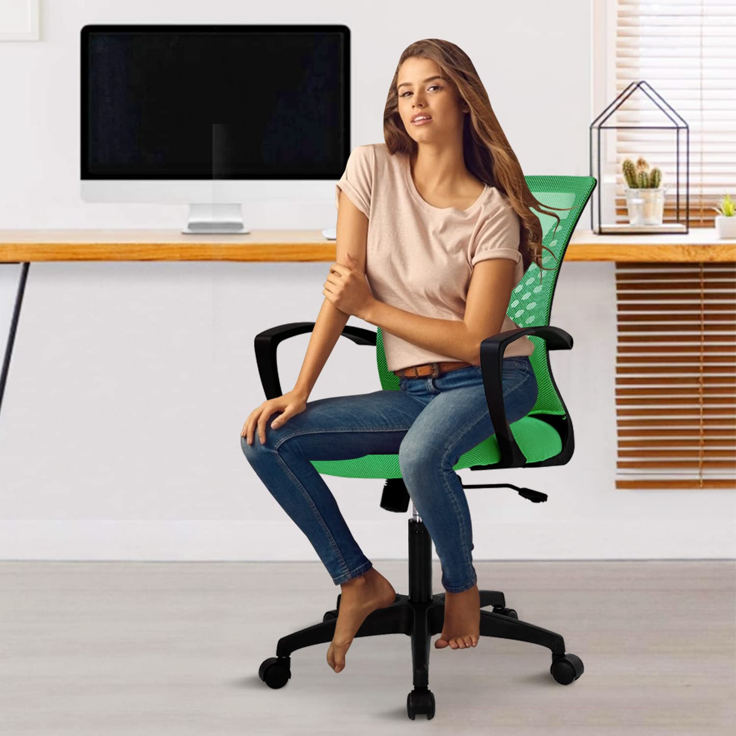 Ergonomic Office Chair for Women - Adjustable Mid Back Swivel Computer Chair with Lumbar Support & Breathable Mesh - Perfect for Home Office, Meeting Rooms & Long Work Sessions