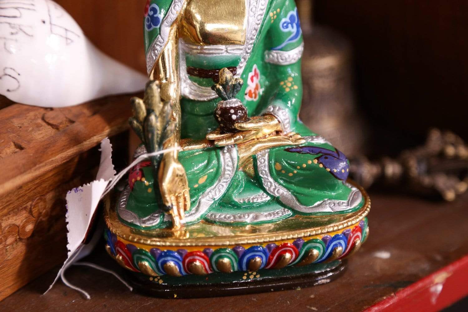 Hand Painted Medicine Buddha Statue - Tibetan Buddhist Decor for Home Altar, Meditation Room & Healing Space - Authentic Spiritual Artwork for Wellness & Serenity