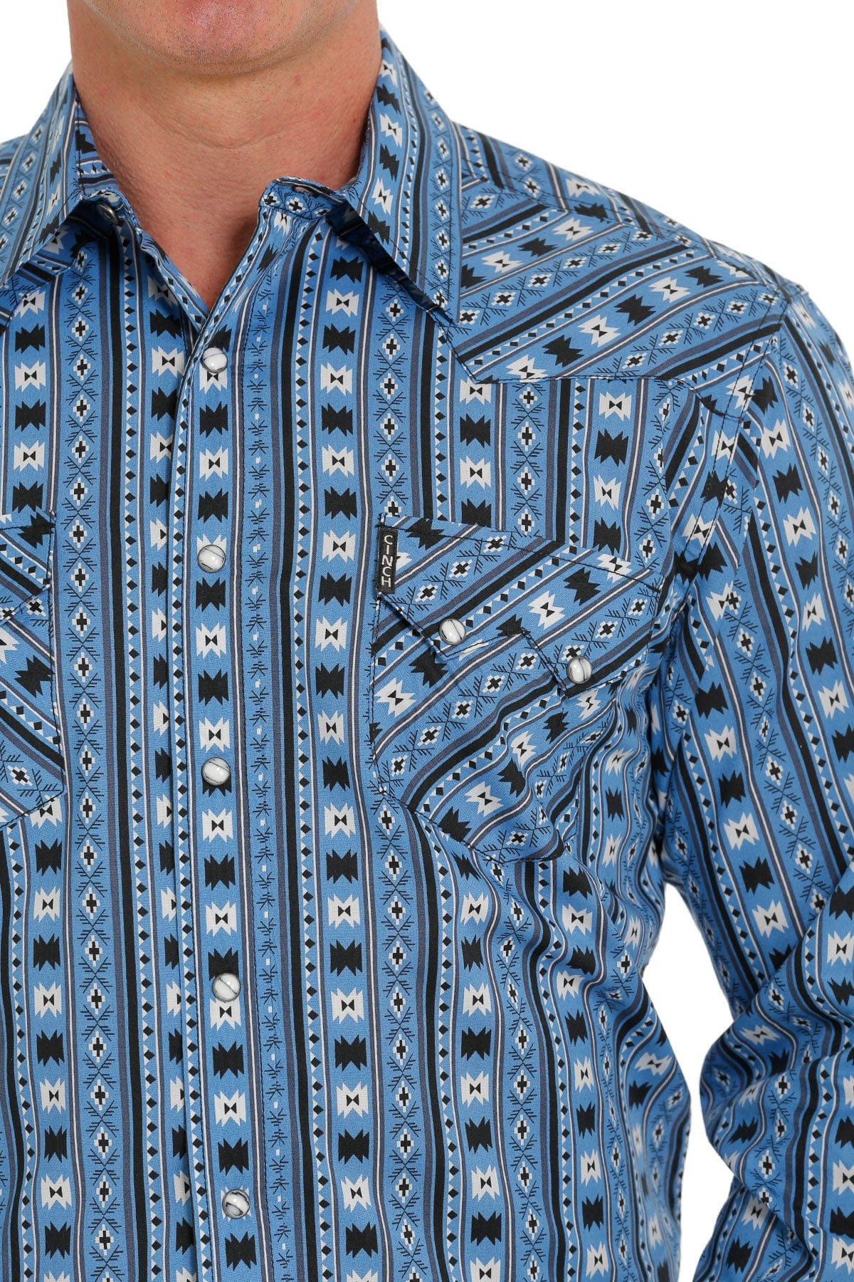 Men's Cinch Western Snap Shirt - Blue Aztec Print for Cowboy Style & Casual Wear | Perfect for Rodeo, Country Music Festivals & Everyday Outfits