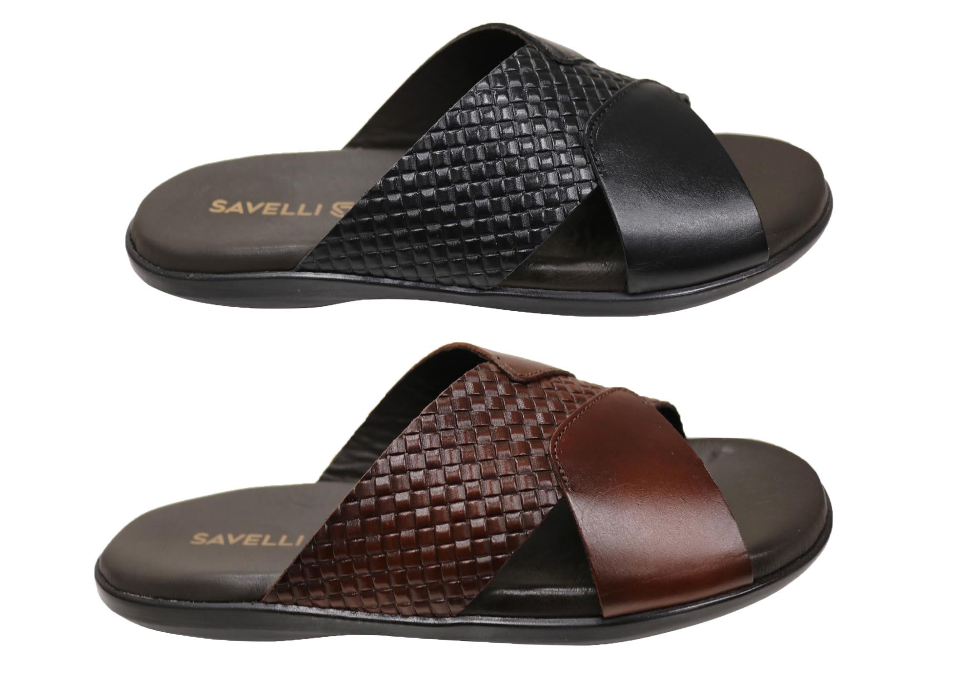 Savelli Henry Men's Comfortable Leather Slides Sandals - Handmade in Brazil - Perfect for Beach, Pool & Summer Casual Wear