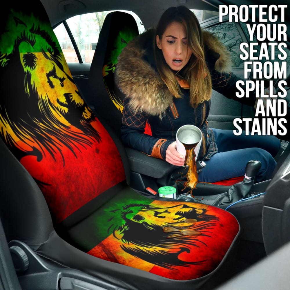 Reggae Rasta Lion Car Seat Covers - Custom Fit for Most Vehicles | Unique Gift for Music Lovers & Car Enthusiasts | Perfect for Road Trips, Daily Commutes & Jamaican Culture Fans