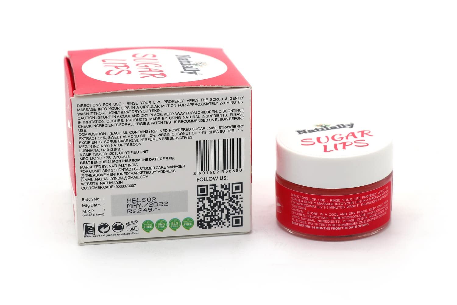 Natural Sugar Bubblegum Lip Scrub with Strawberry Extract | Exfoliating & Moisturizing Lip Treatment | Enriched with Almond Oil & Shea Butter | Brightens & Softens Lips - 20ml | Perfect for Daily Lip Care & Pre-Lipstick Prep