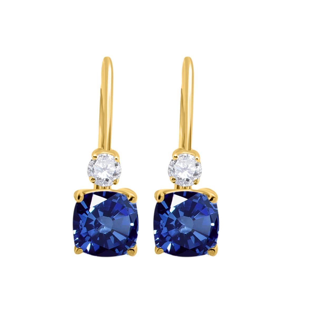 Mauli Jewels 14K Yellow Gold Cushion Cut Gemstone & Diamond Leverback Earrings for Women - 2.7 Carat, 4-Prong Setting - Perfect for Weddings, Parties & Special Occasions