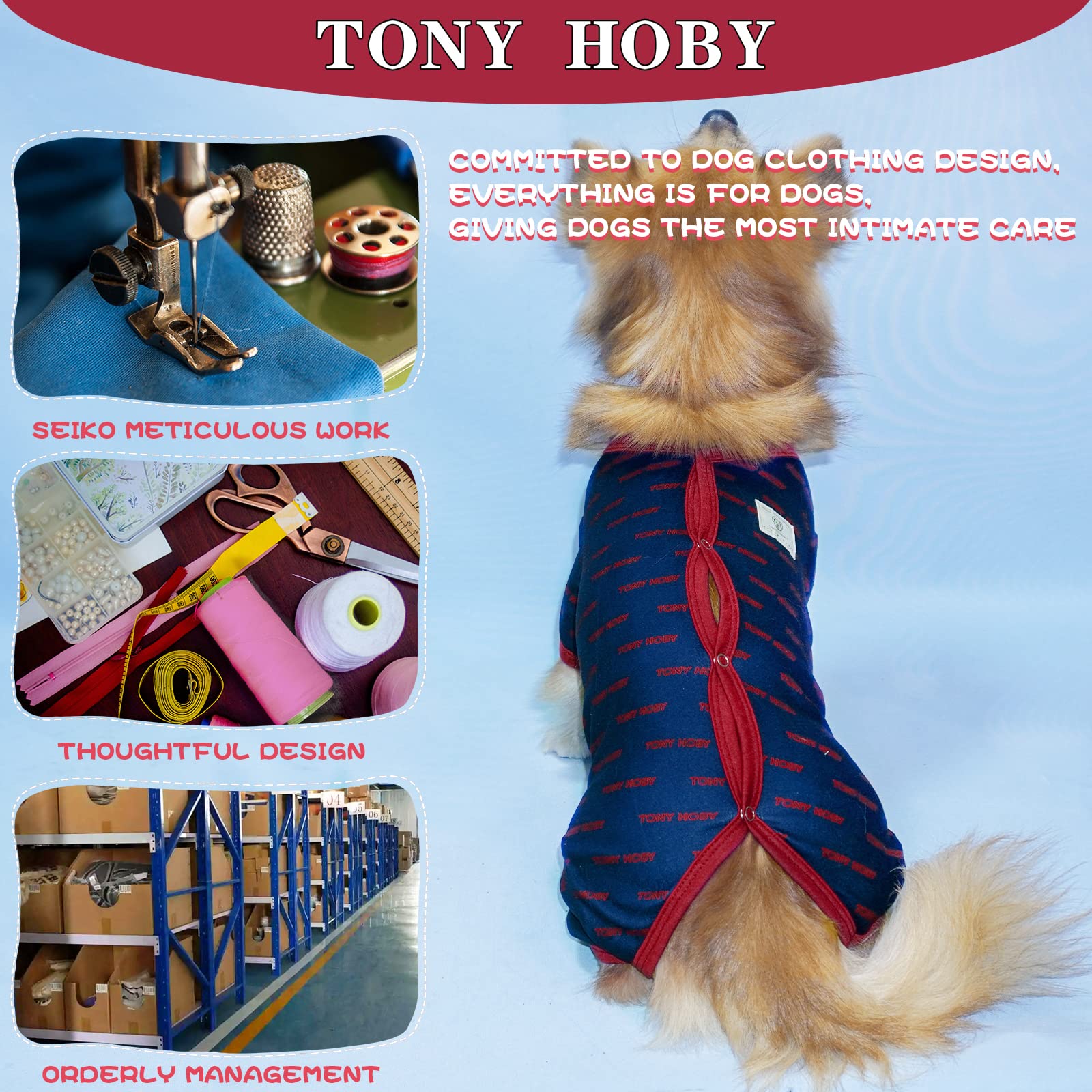 TONY HOBY Dog Pajamas for Winter - Warm Thermal Jumpsuit for Small & Medium Dogs, Female/Male 4-Legged Dog Pajamas (Dark Blue, Girl, Size L) - Cozy Sleepwear for Cold Nights & Indoor Comfort