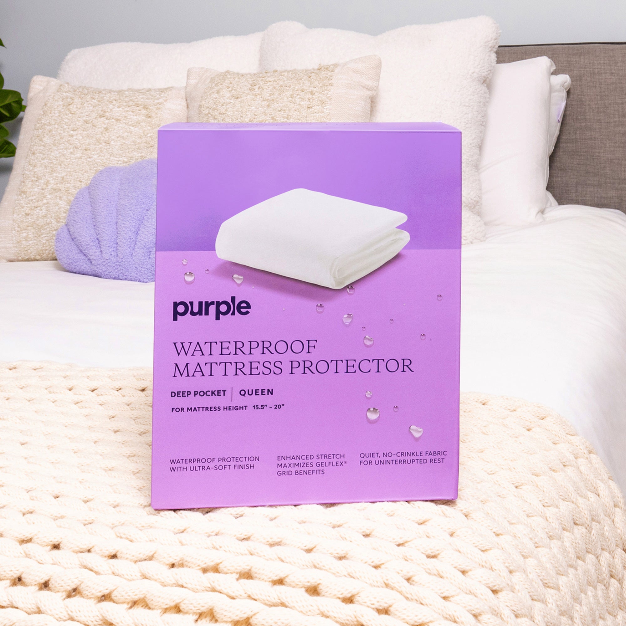 Premium Purple Deep Pocket Mattress Protector - Waterproof, Breathable, Hypoallergenic Bed Cover - Fits Mattress Up to 18