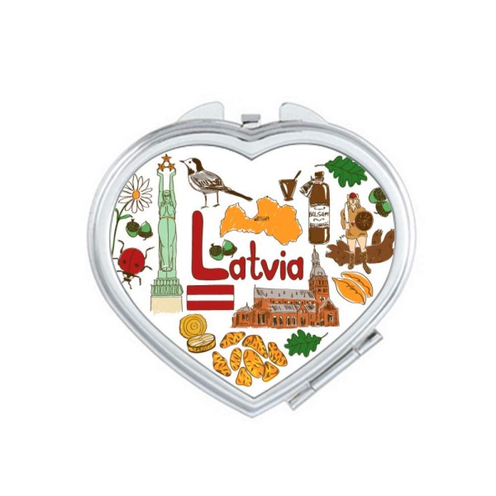 Latvia Love Heart Landscape National Flag Mirror - Portable Handheld Travel Makeup Mirror with Magnification - Perfect for Travel, Home, and Gift Giving