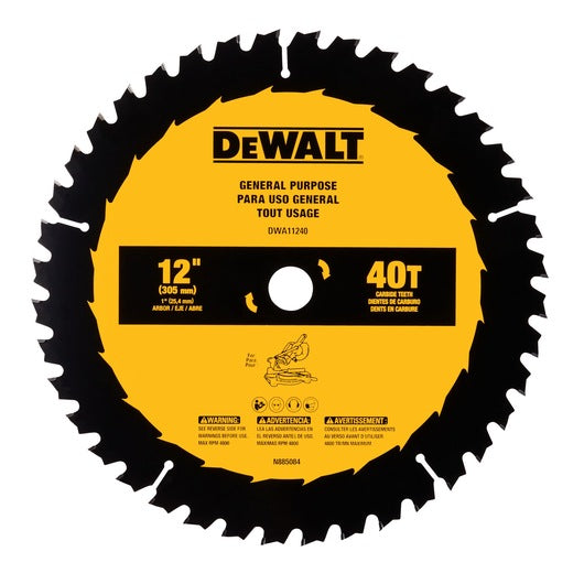 DEWALT 12-Inch 40-Tooth General Purpose Saw Blade - Perfect for Woodworking, Carpentry, and DIY Projects