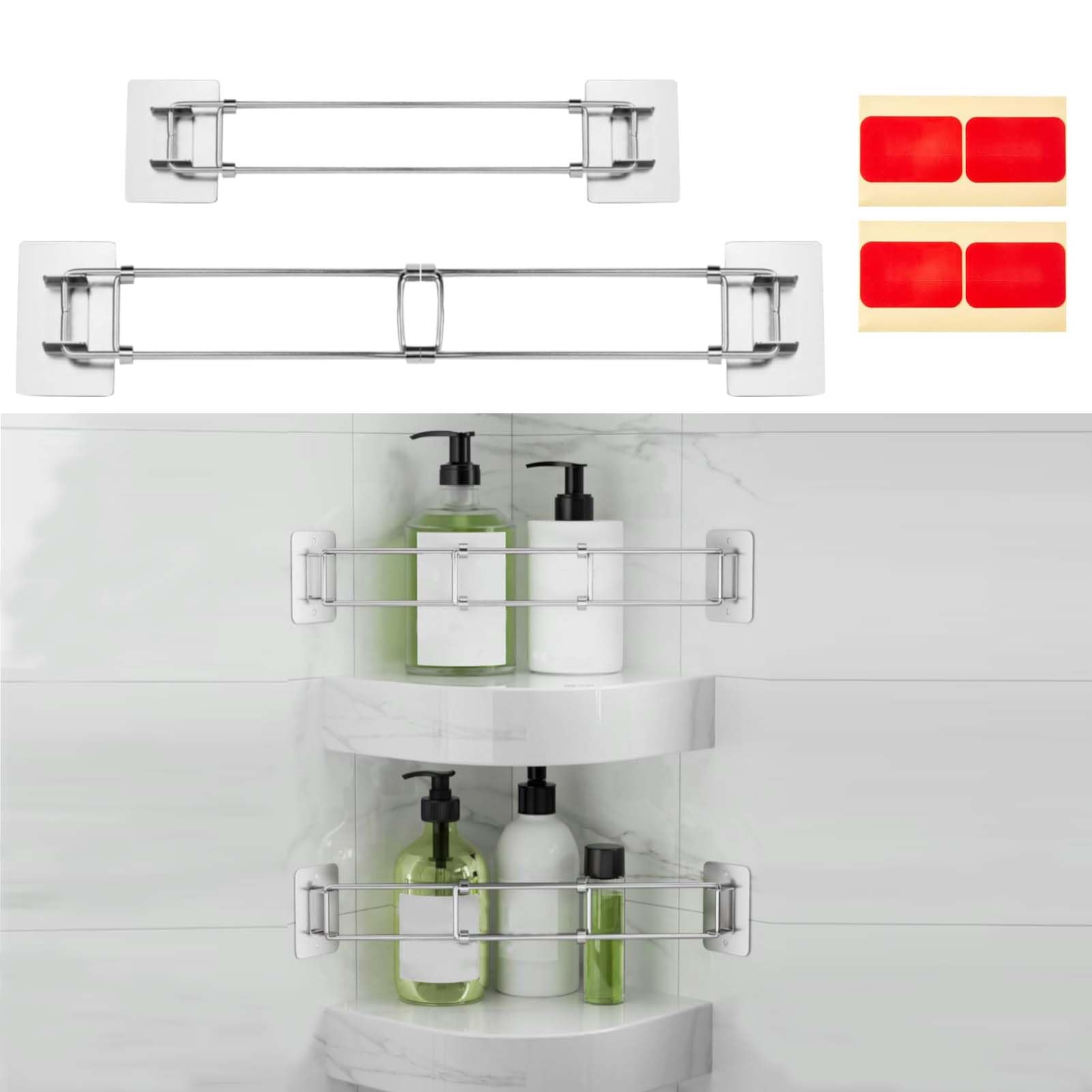 Adjustable Stainless Steel RV Shower Caddy & Corner Storage Bar (7-13 Inch) - 2 Pack Must-Have RV Bathroom Organizer for Campers | Perfect for Small Spaces & RV Shower Organization